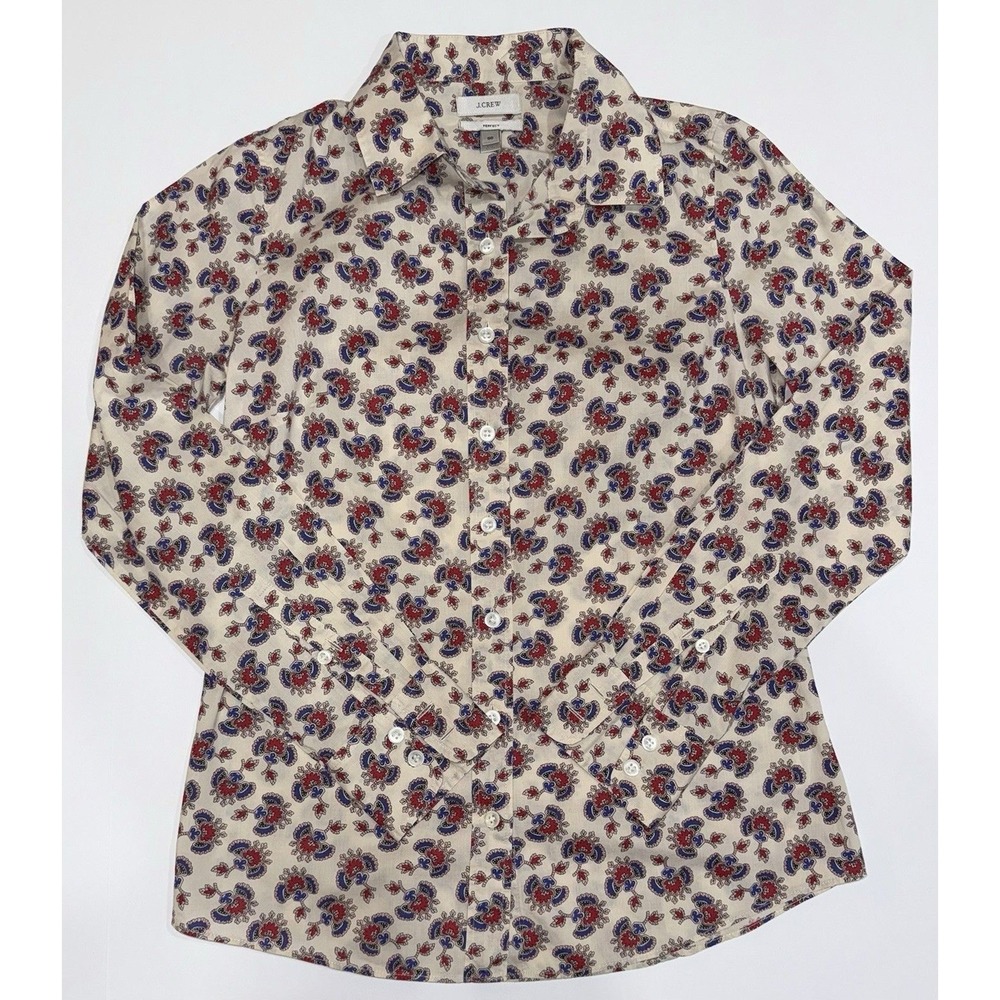J. Crew Perfect Shirt In Papaya Paisley Beige Size 00‎